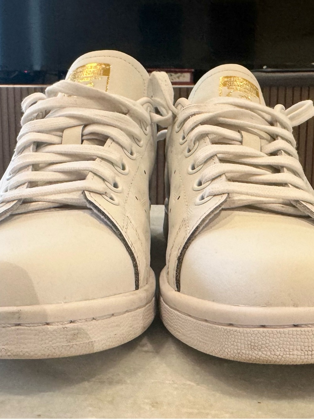 Adidas Stan Smith White Leather Sneakers Black Heel Tab - size 7 - Picture 5 of 9